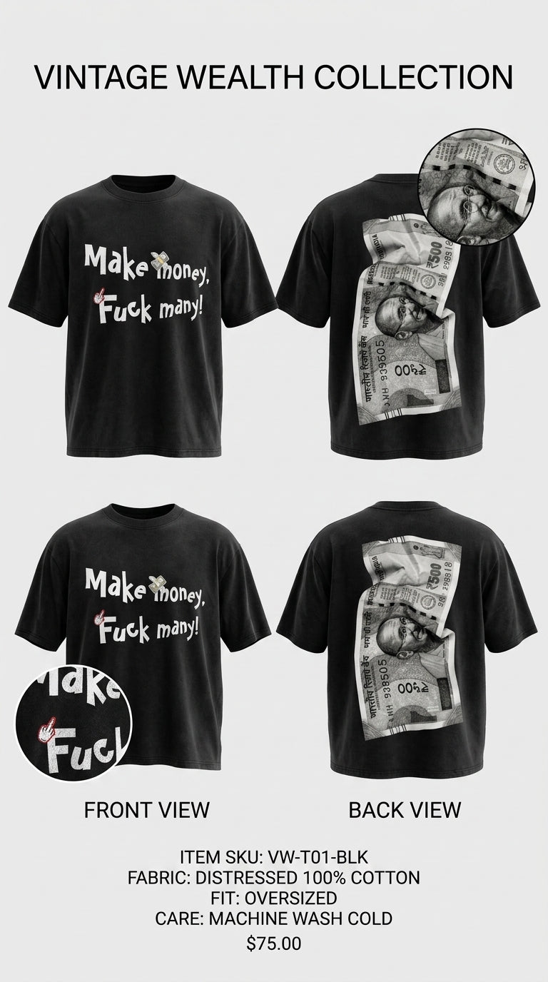 Make Money Fck Many - All Black Cotton T-shirt (220 GSM).