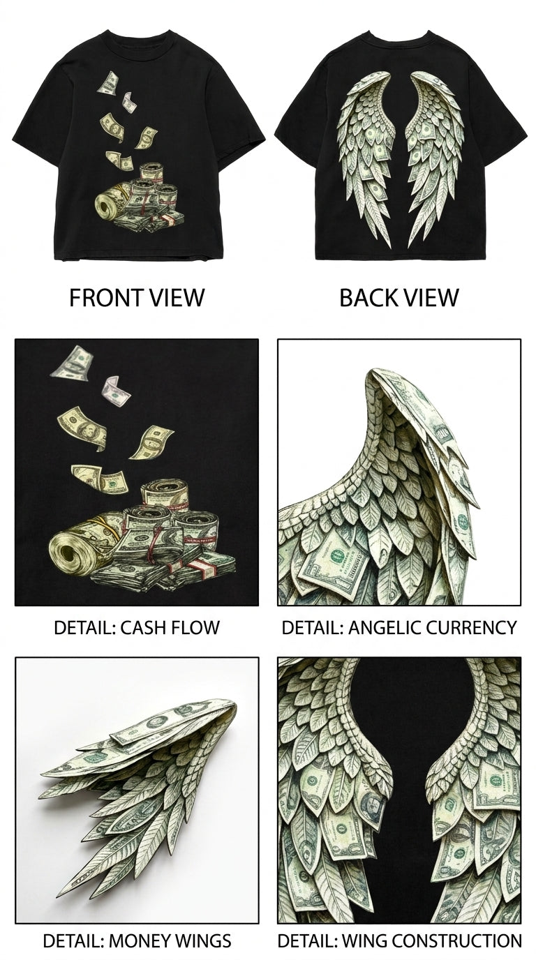 Money Wings - All Black Cotton T-shirt (220 GSM).