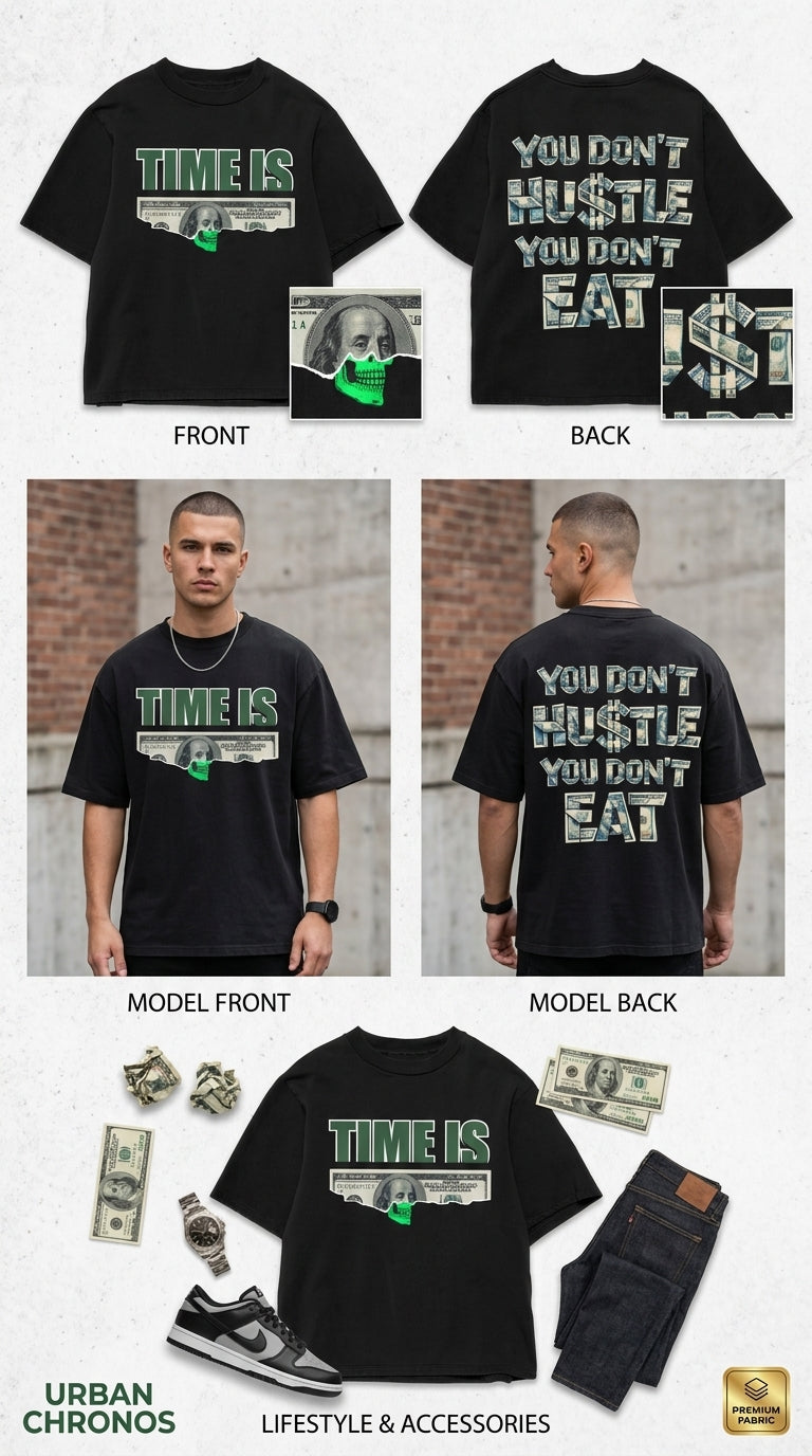Time Is Money - All Black Cotton T-shirt (220 GSM).