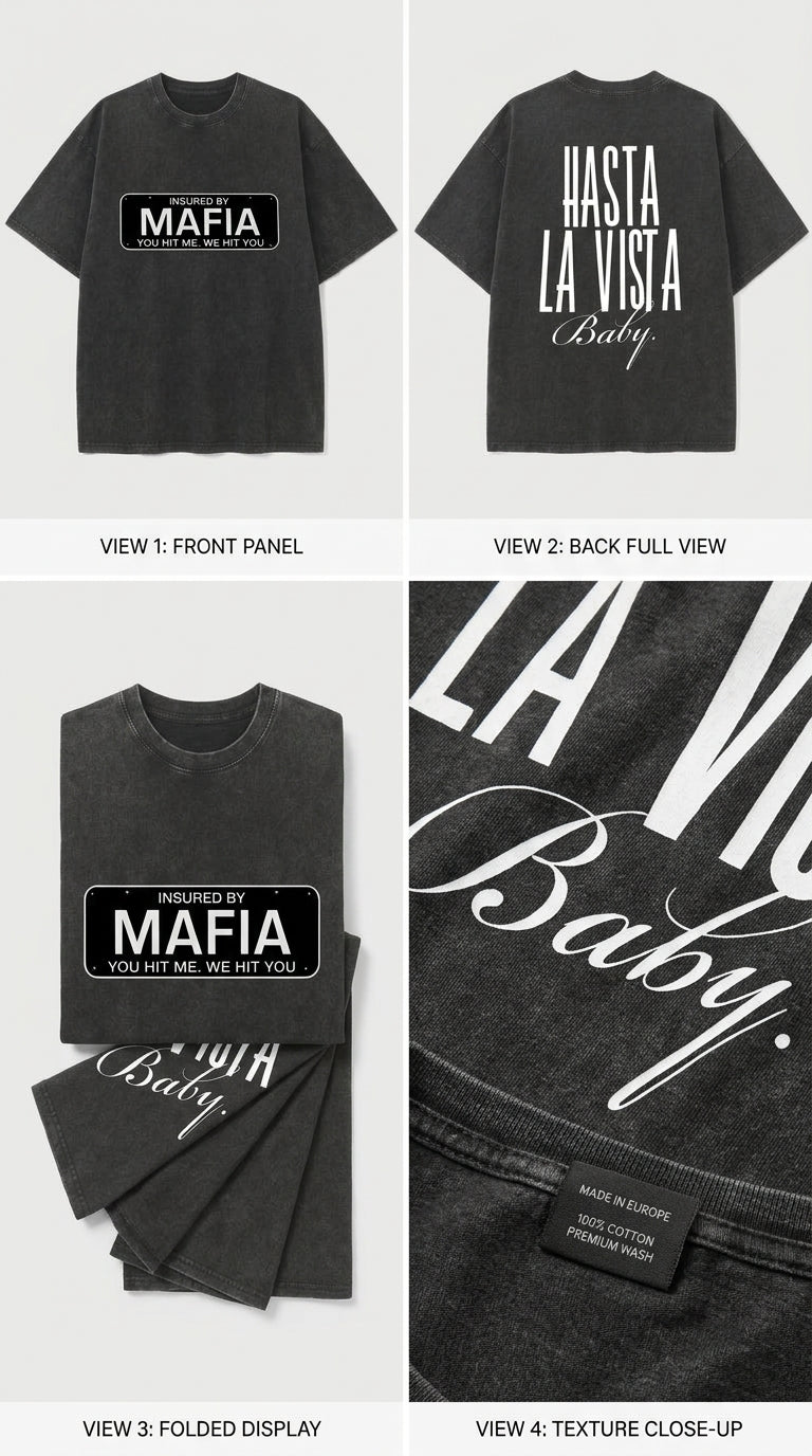 Insured By Mafia - French Terry Cotton T-shirt.