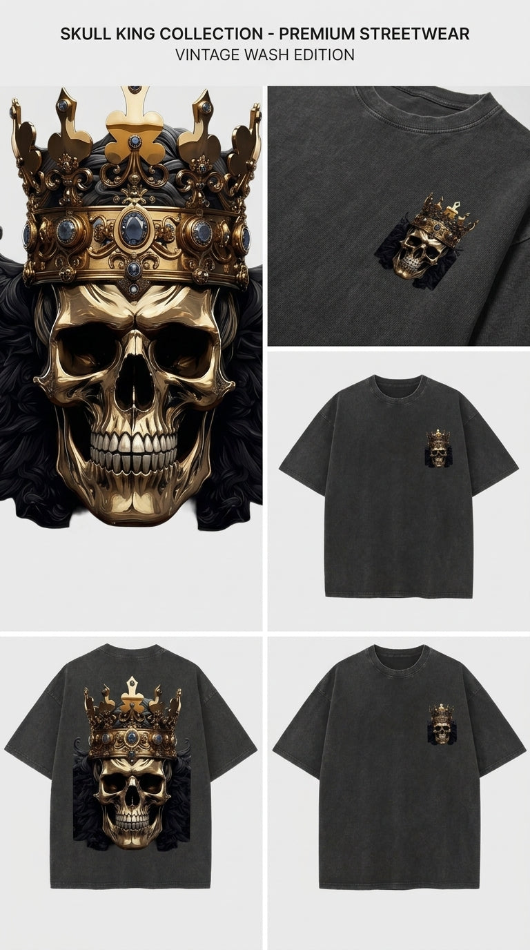Gold Skull Crown - French Terry Cotton T-shirt.