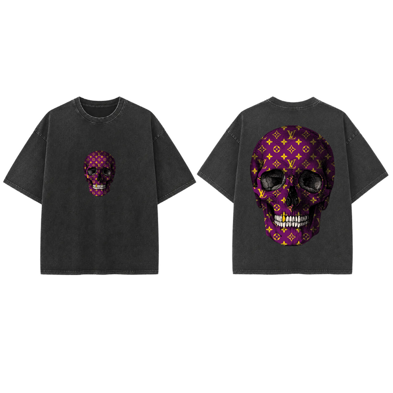 Purple LV Monogram Skull - French Terry Cotton T-shirt.