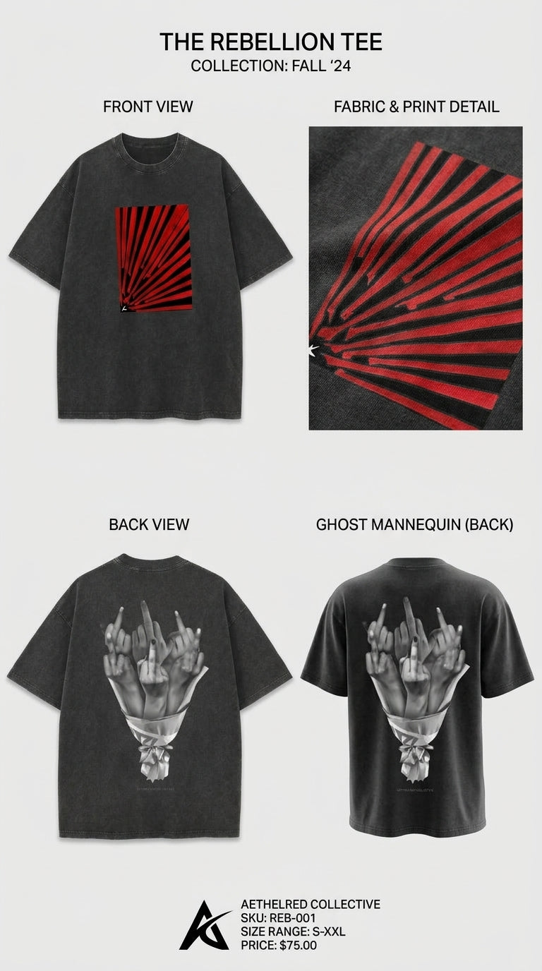 Red Abstract Finger - French Terry Cotton T-shirt.