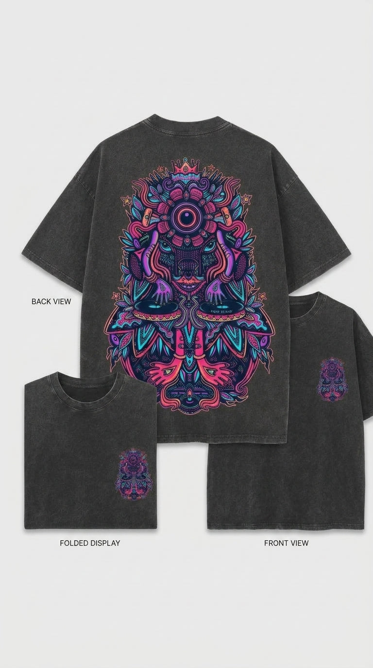 Trippy Psychedelic DJ - French Terry Cotton T-shirt.