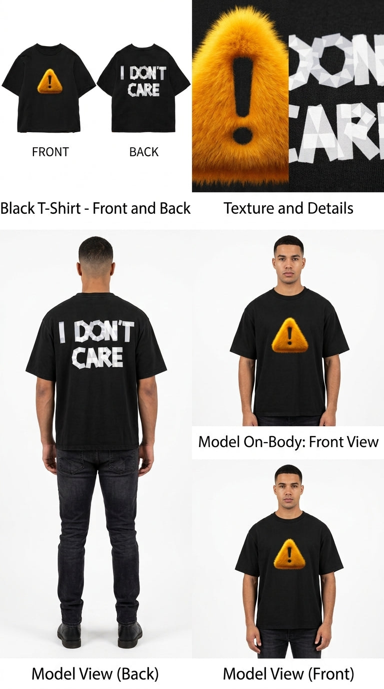 I Don't Care - All Black Cotton T-shirt (220 GSM).