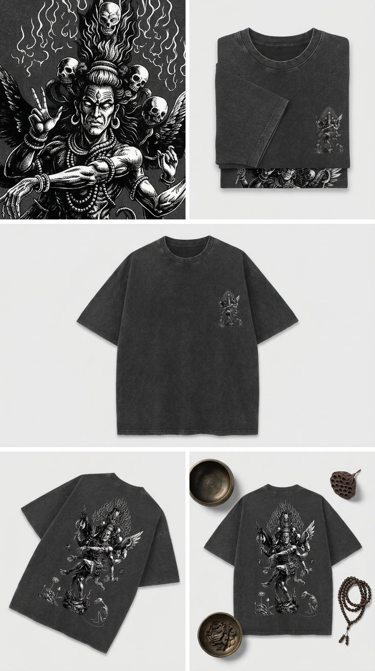 Multi Faced Lord Shiva - French Terry Cotton T-shirt.