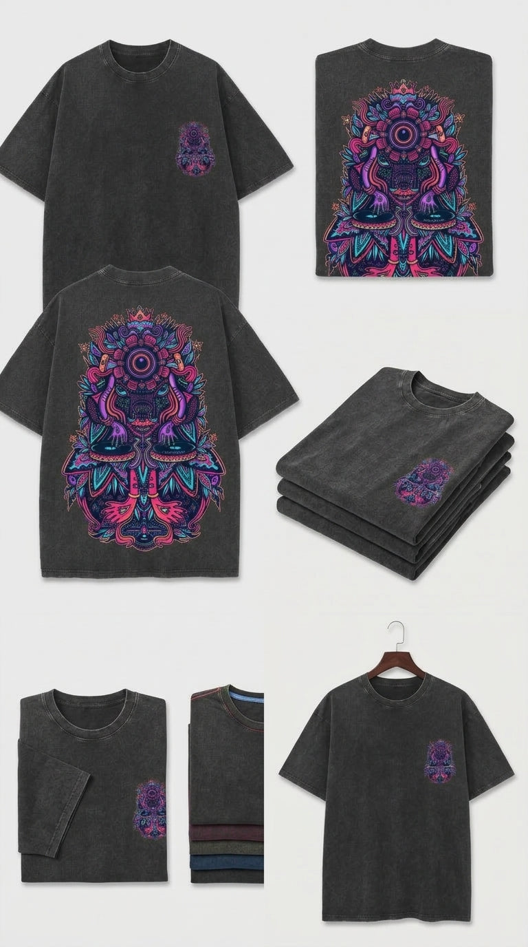 Trippy Psychedelic DJ - French Terry Cotton T-shirt.