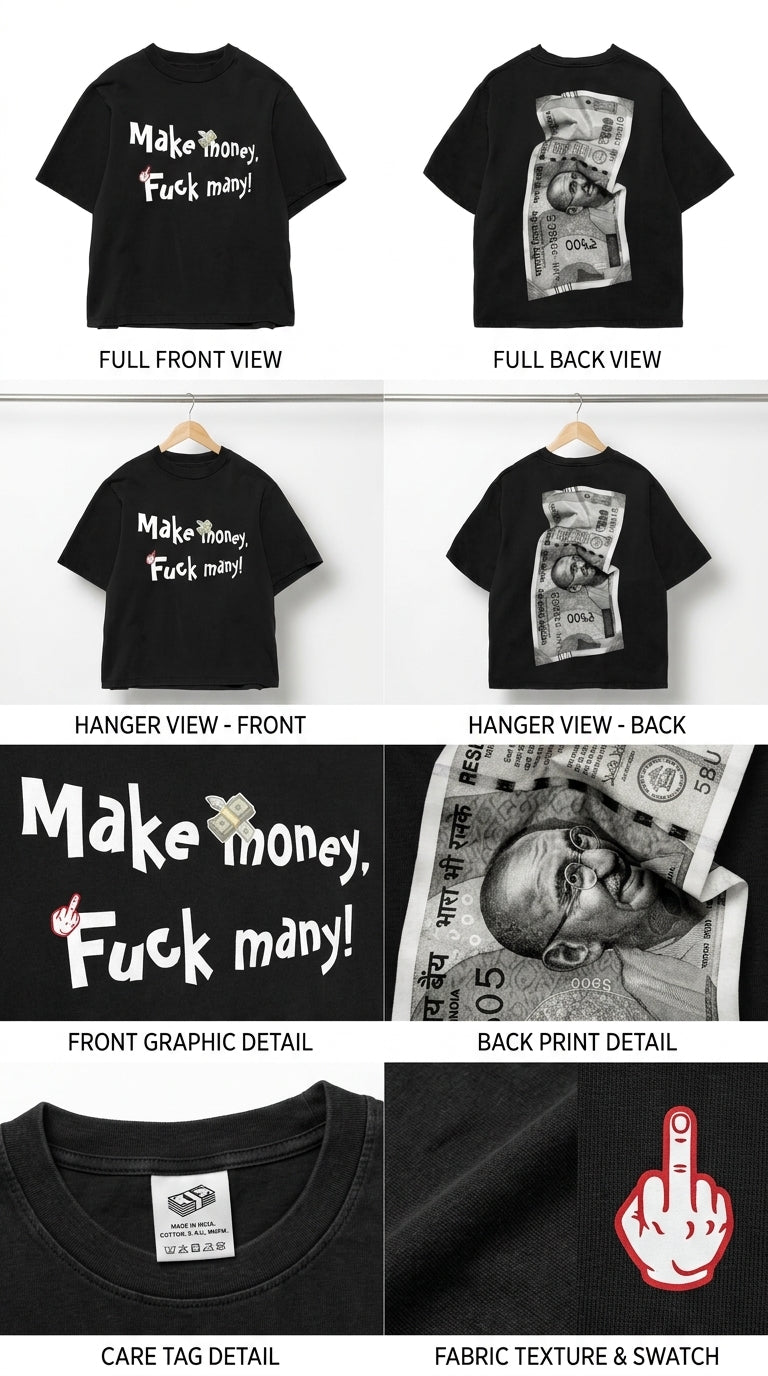 Make Money Fck Many - All Black Cotton T-shirt (220 GSM).
