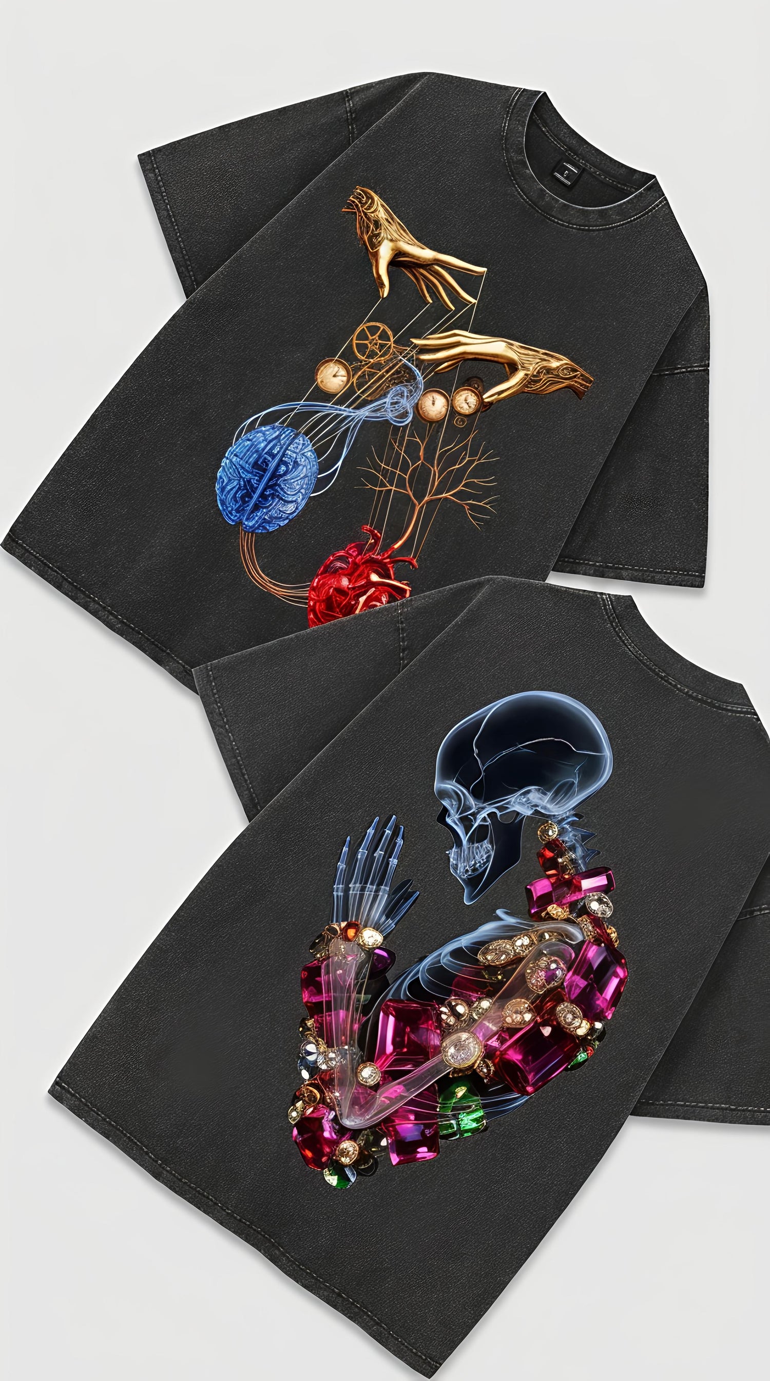 Jeweled Skeleton - French Terry Cotton T-shirt.