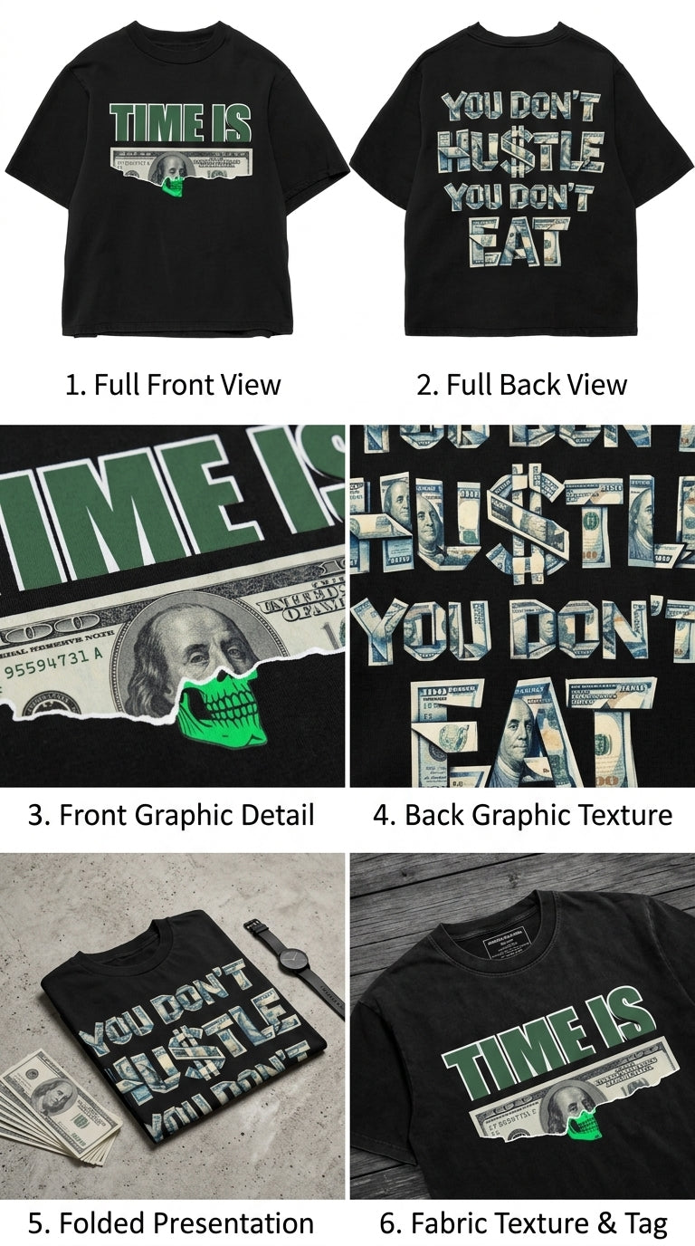 Time Is Money - All Black Cotton T-shirt (220 GSM).