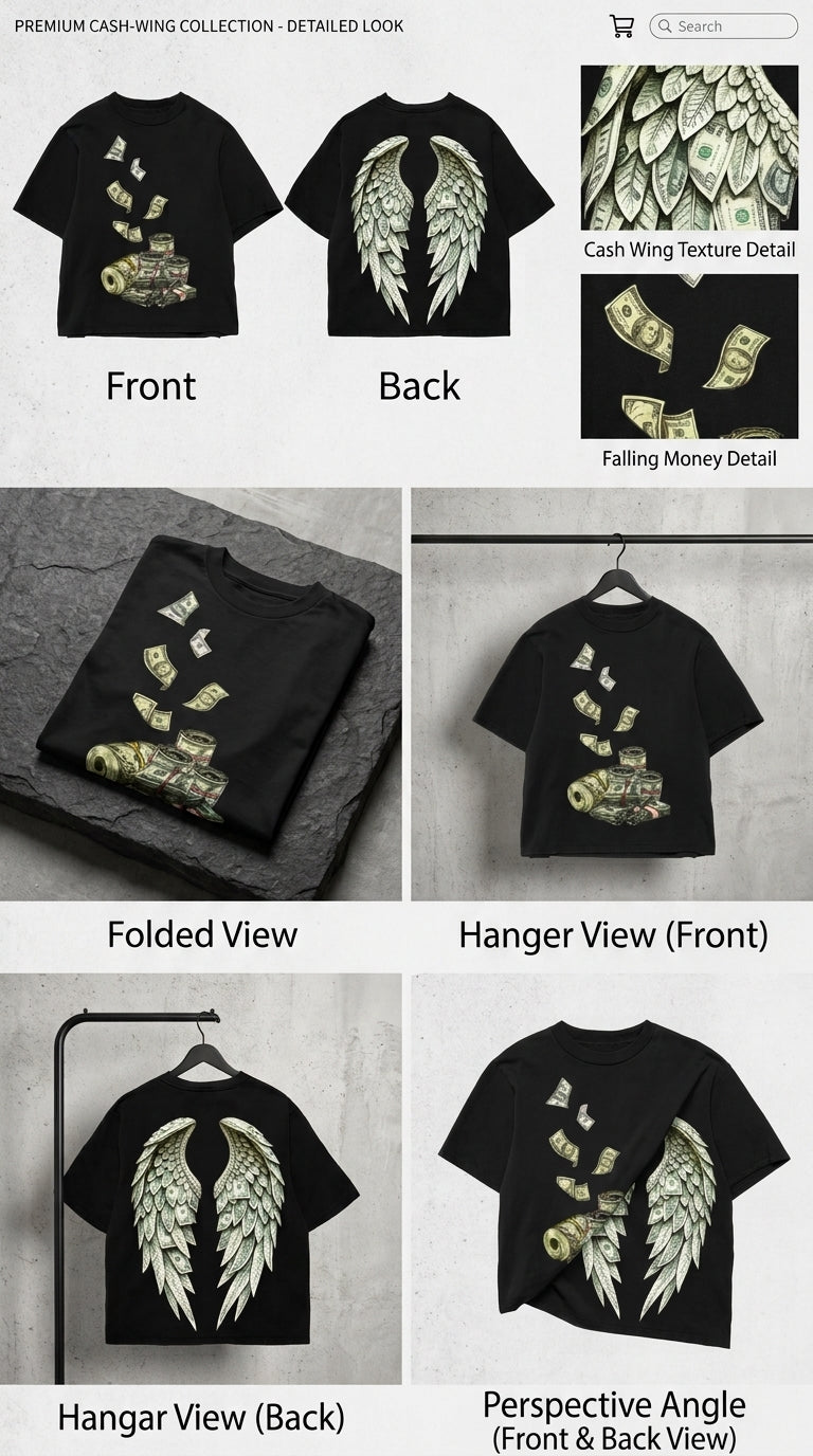 Money Wings - All Black Cotton T-shirt (220 GSM).