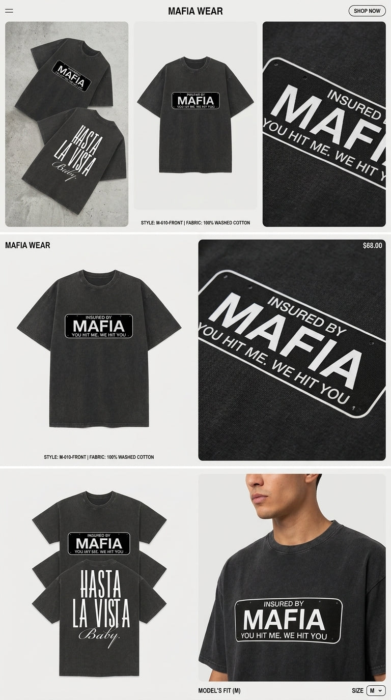 Insured By Mafia - French Terry Cotton T-shirt.
