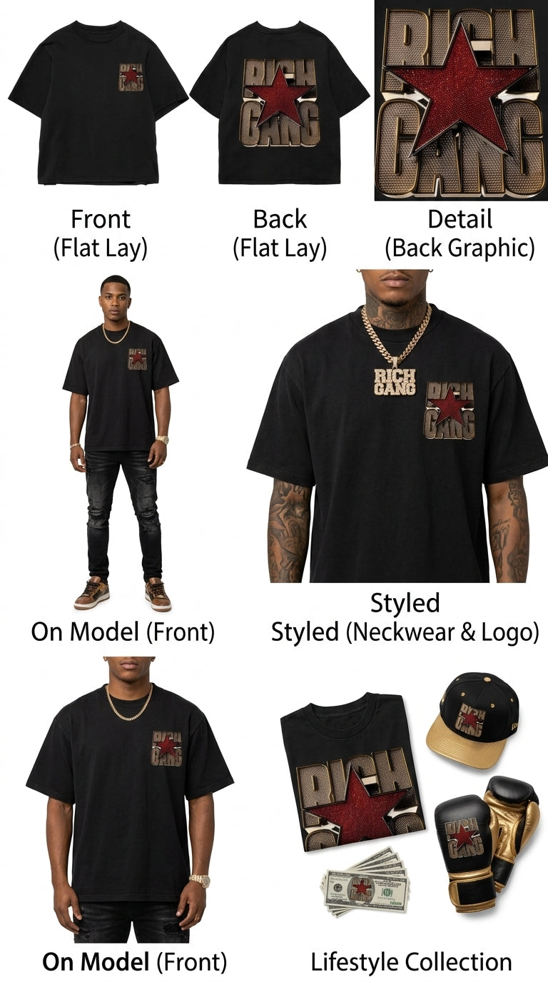 Rich Gang - All Black Cotton T-shirt (220 GSM).