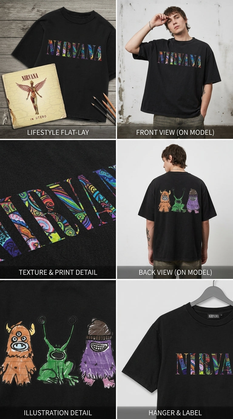NIRVANA - All Black Cotton T-shirt (220 GSM).