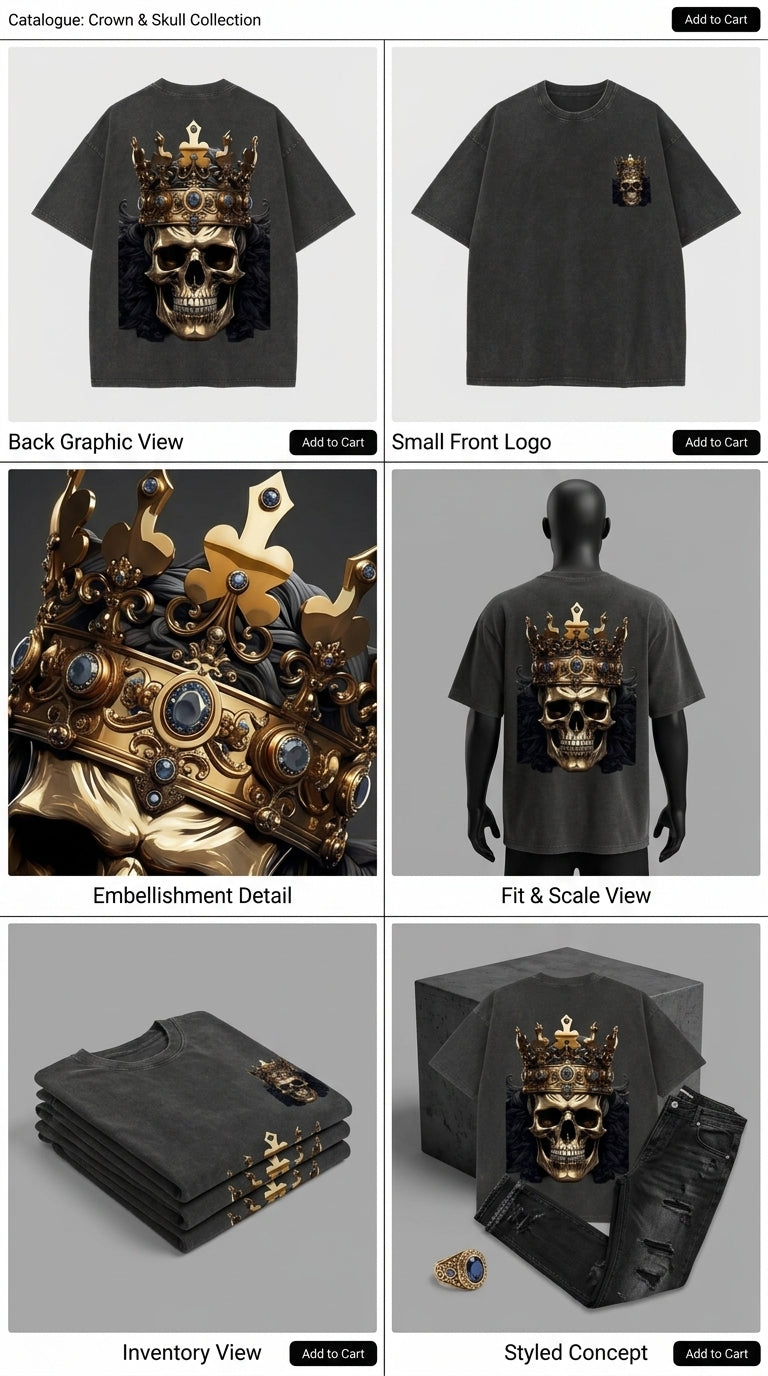 Gold Skull Crown - French Terry Cotton T-shirt.