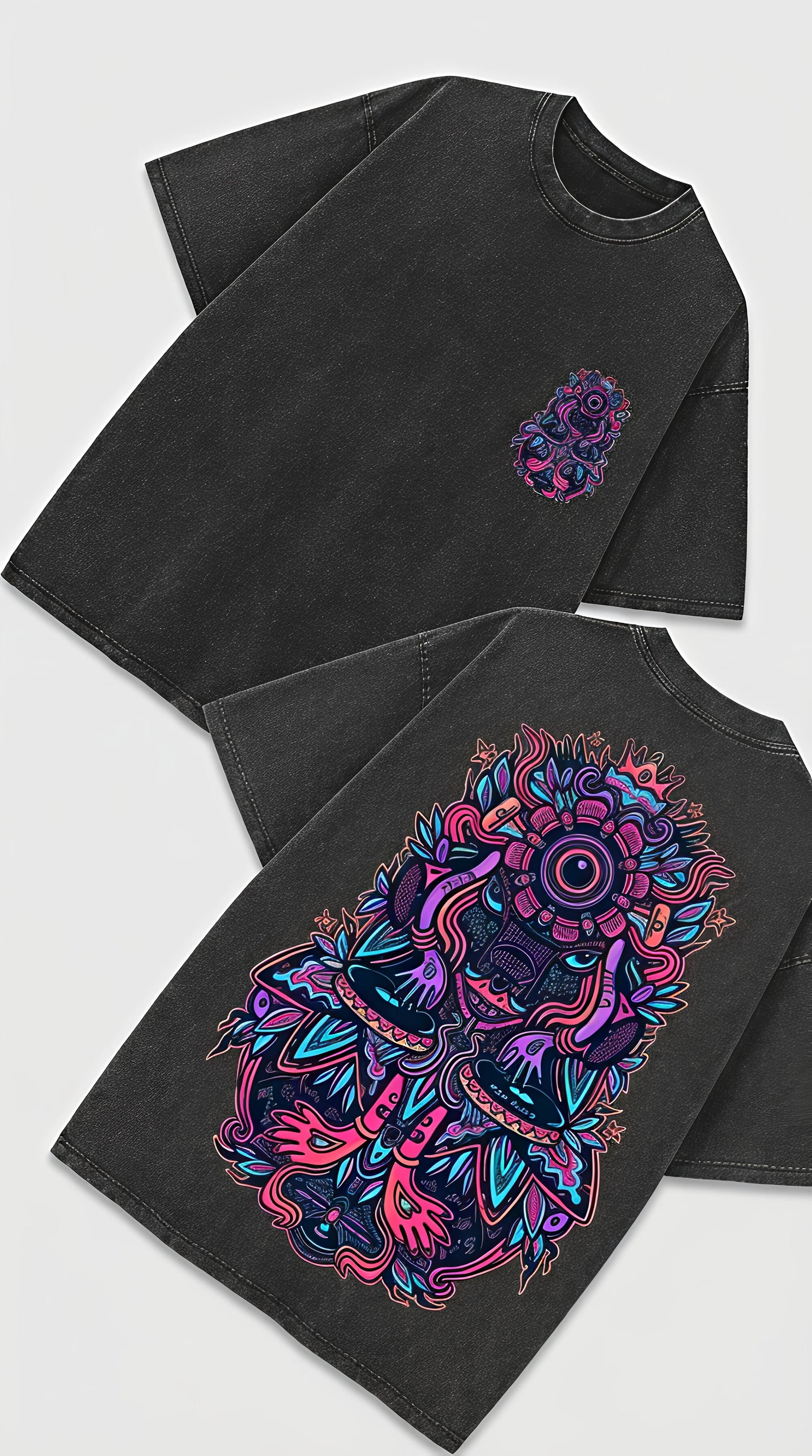 Trippy Psychedelic DJ - French Terry Cotton T-shirt.