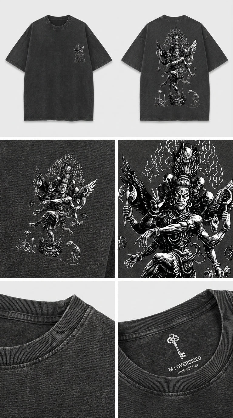 Multi Faced Lord Shiva - French Terry Cotton T-shirt.