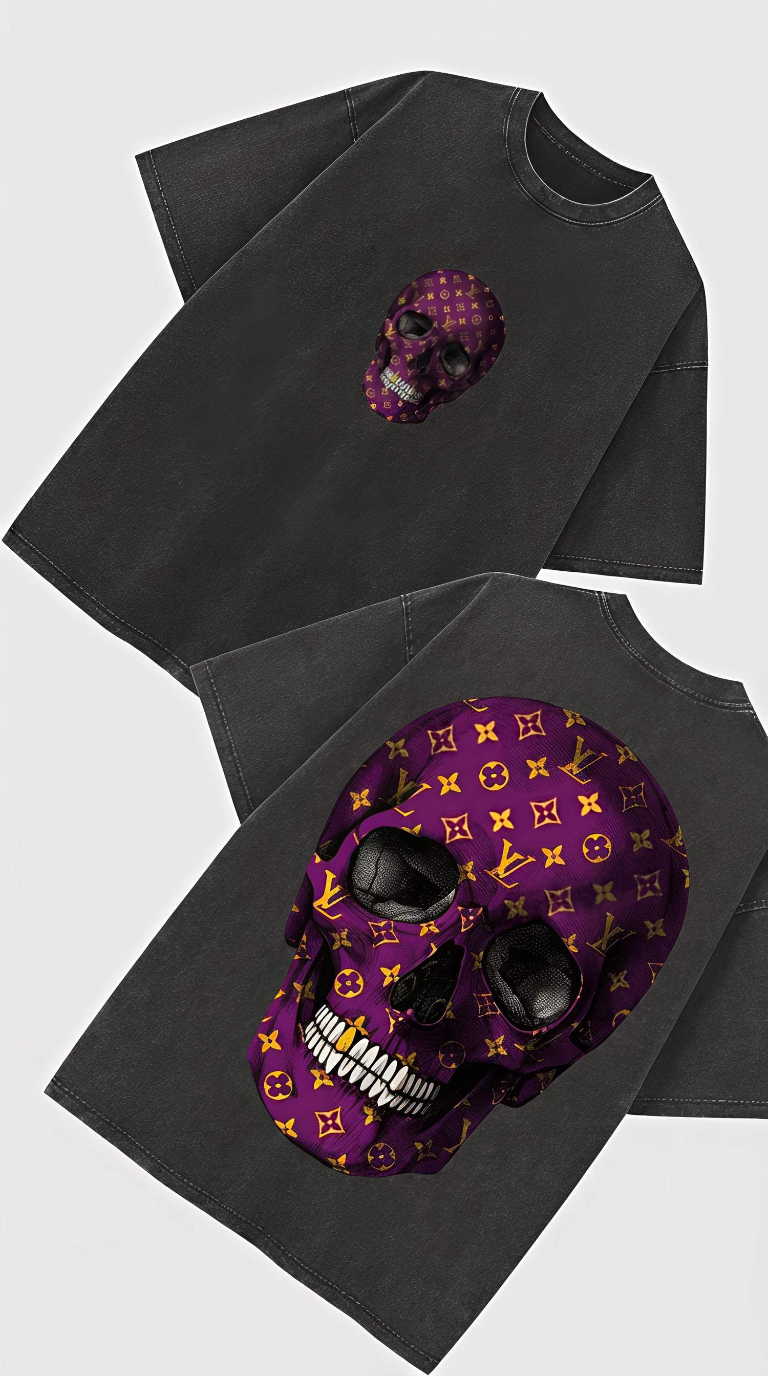 Purple LV Monogram Skull - French Terry Cotton T-shirt.