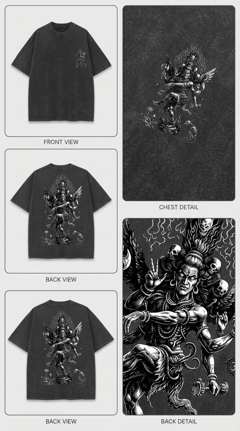 Multi Faced Lord Shiva - French Terry Cotton T-shirt.