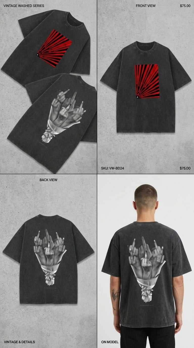 Red Abstract Finger - French Terry Cotton T-shirt.