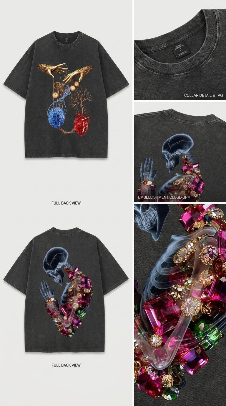 Jeweled Skeleton - French Terry Cotton T-shirt.
