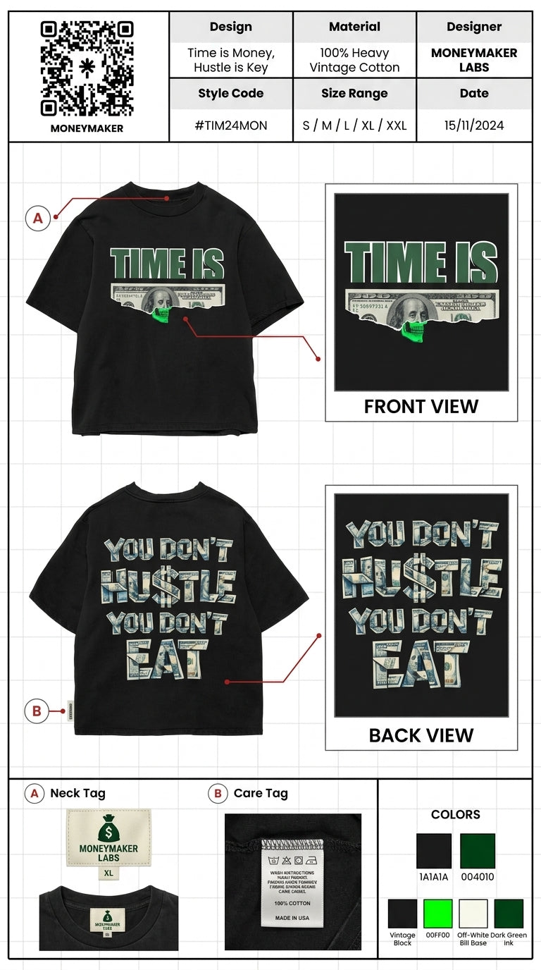 Time Is Money - All Black Cotton T-shirt (220 GSM).
