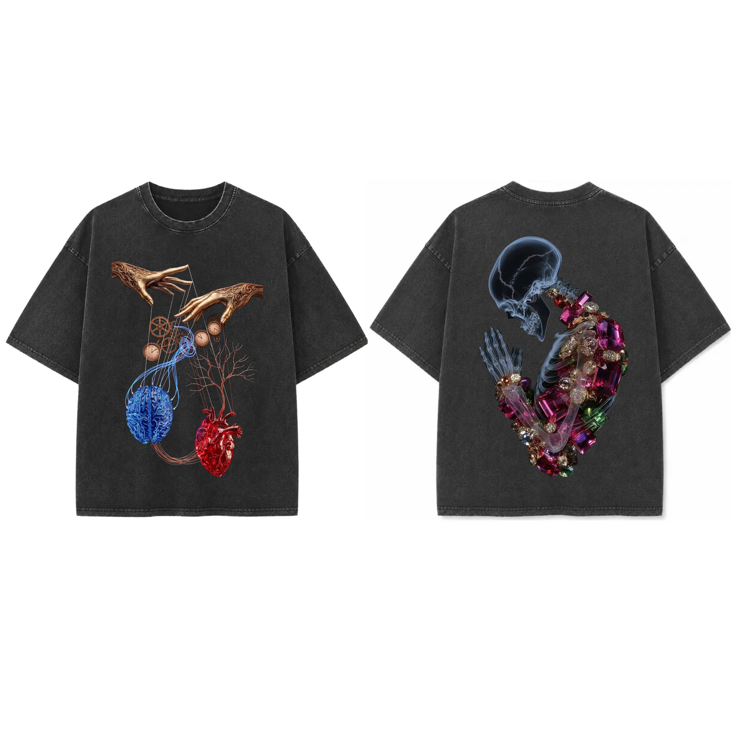 Jeweled Skeleton - French Terry Cotton T-shirt.