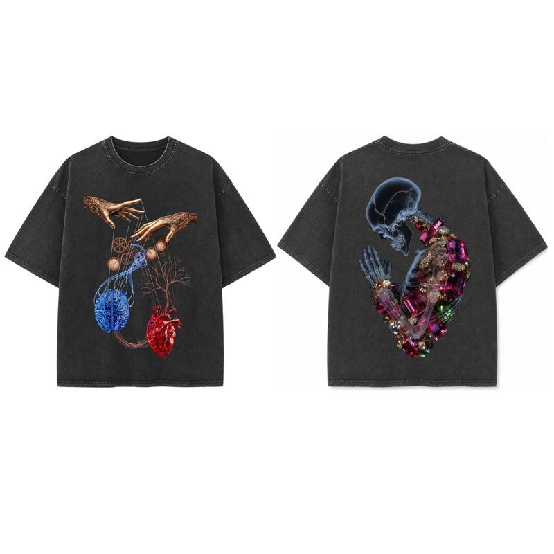 Jeweled Skeleton - French Terry Cotton T-shirt.