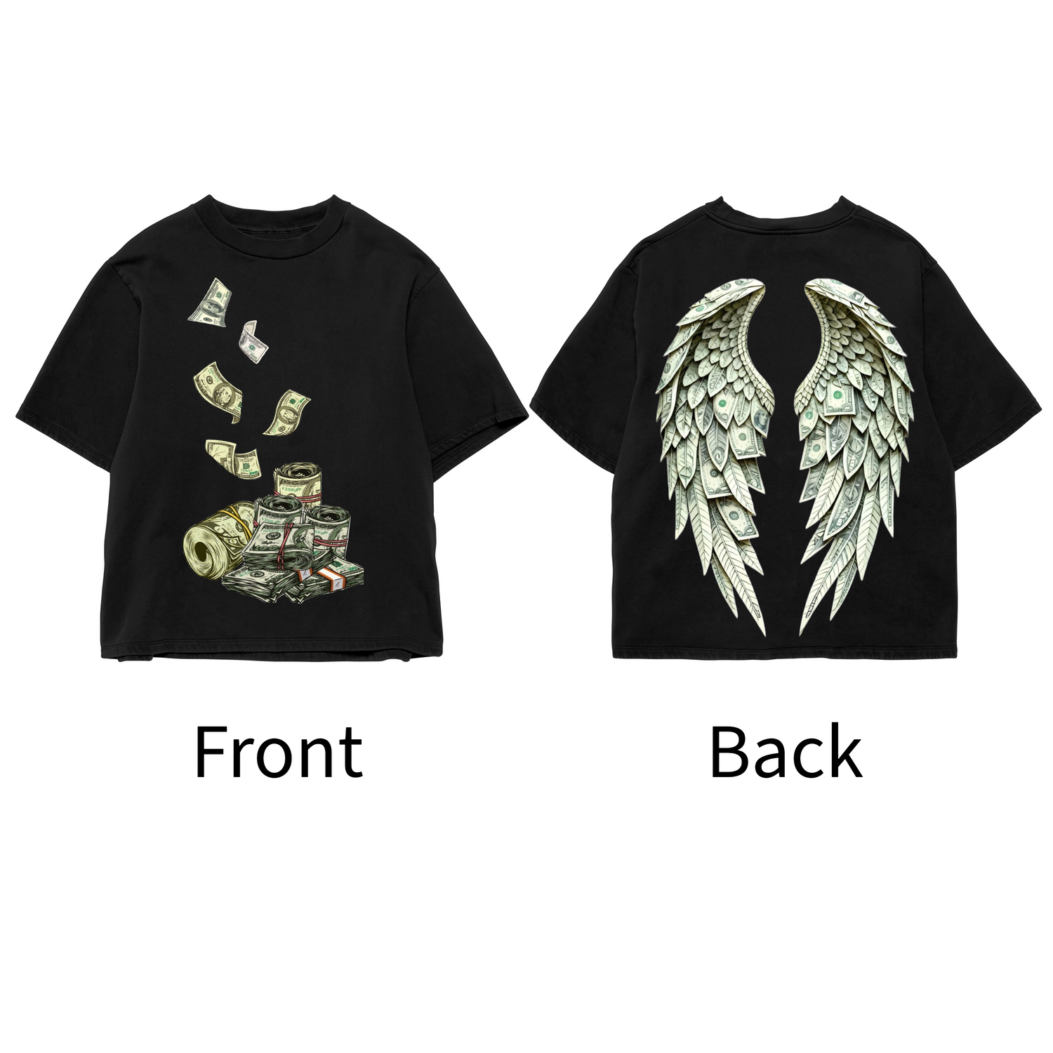 Money Wings - All Black Cotton T-shirt (220 GSM).