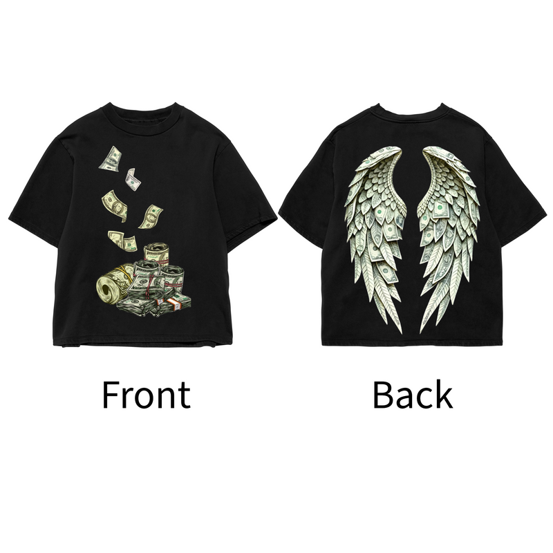 Money Wings - All Black Cotton T-shirt (220 GSM).