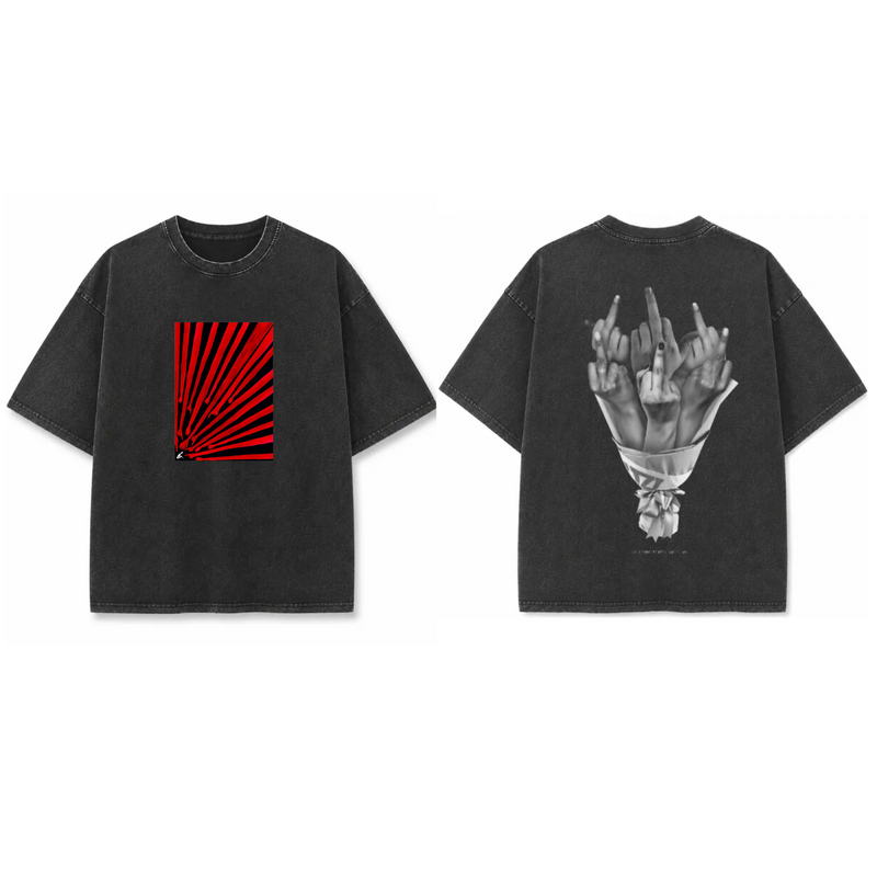 Red Abstract Finger - French Terry Cotton T-shirt.